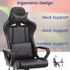 Chaise de bureau BestMassage Gaming Chair à dossier haut avec support lombaire, fonction massage et roulettes en cuir PU pour adultes et adolescents