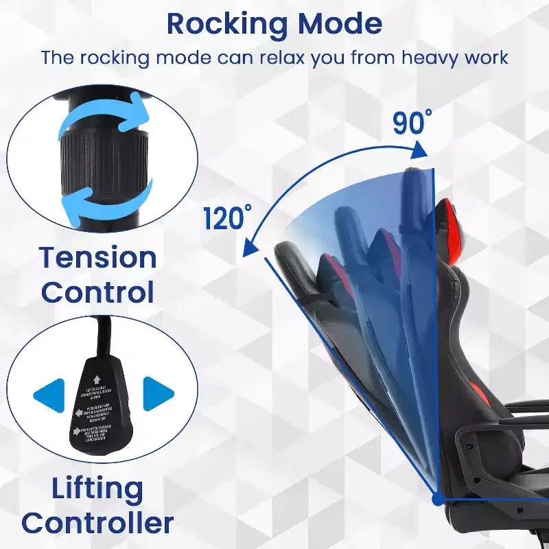 Chaise de bureau BestMassage Gaming Chair à dossier haut avec support lombaire, fonction massage et roulettes en cuir PU pour adultes et adolescents