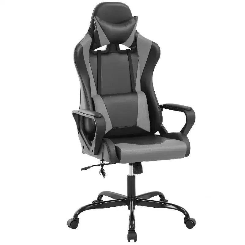 Chaise de bureau BestMassage Gaming Chair à dossier haut avec support lombaire, fonction massage et roulettes en cuir PU pour adultes et adolescents
