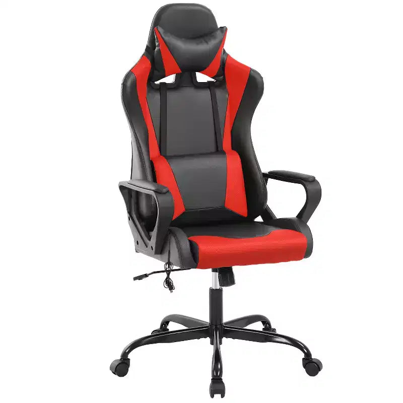 Chaise de bureau BestMassage Gaming Chair à dossier haut avec support lombaire, fonction massage et roulettes en cuir PU pour adultes et adolescents