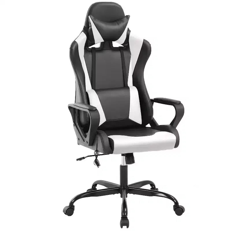Chaise de bureau BestMassage Gaming Chair à dossier haut avec support lombaire, fonction massage et roulettes en cuir PU pour adultes et adolescents