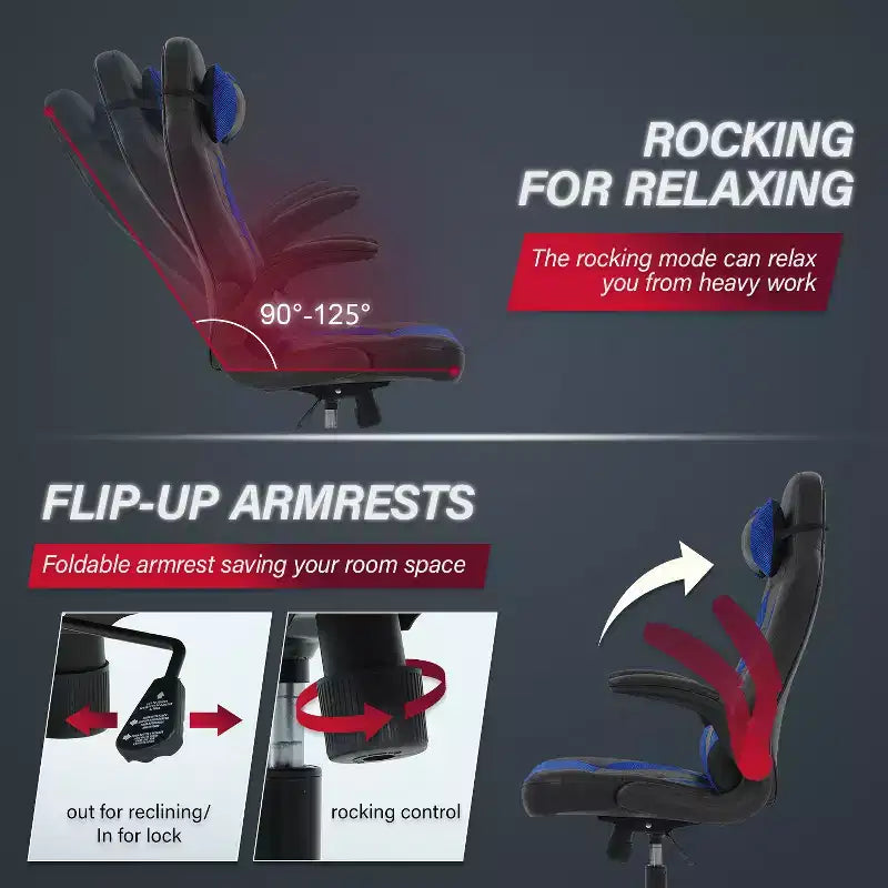 Chaise de jeu BestMassage, chaise de bureau avec support lombaire, revêtement en similicuir et base pivotante à roulettes pour le jeu sur PC et l'utilisation exécutive