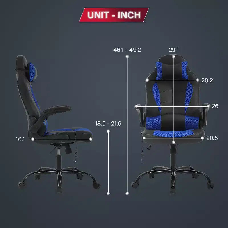 Chaise de jeu BestMassage, chaise de bureau avec support lombaire, revêtement en similicuir et base pivotante à roulettes pour le jeu sur PC et l'utilisation exécutive