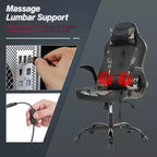 Chaise de jeu BestMassage, chaise de bureau avec support lombaire, revêtement en similicuir et base pivotante à roulettes pour le jeu sur PC et l'utilisation exécutive