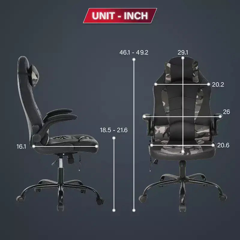 Chaise de jeu BestMassage, chaise de bureau avec support lombaire, revêtement en similicuir et base pivotante à roulettes pour le jeu sur PC et l'utilisation exécutive