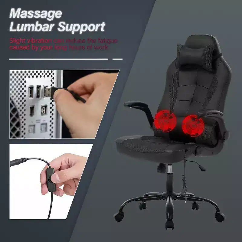 Chaise de jeu BestMassage, chaise de bureau avec support lombaire, revêtement en similicuir et base pivotante à roulettes pour le jeu sur PC et l'utilisation exécutive