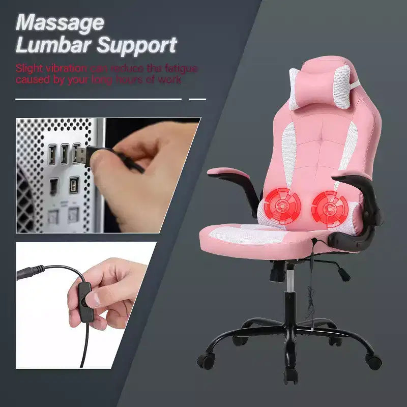 Chaise de jeu BestMassage, chaise de bureau avec support lombaire, revêtement en similicuir et base pivotante à roulettes pour le jeu sur PC et l'utilisation exécutive
