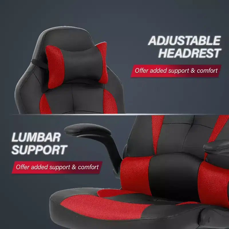 Chaise de jeu BestMassage, chaise de bureau avec support lombaire, revêtement en similicuir et base pivotante à roulettes pour le jeu sur PC et l'utilisation exécutive