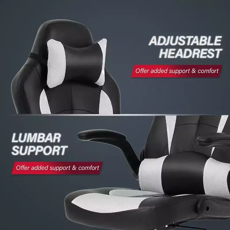 Chaise de jeu BestMassage, chaise de bureau avec support lombaire, revêtement en similicuir et base pivotante à roulettes pour le jeu sur PC et l'utilisation exécutive
