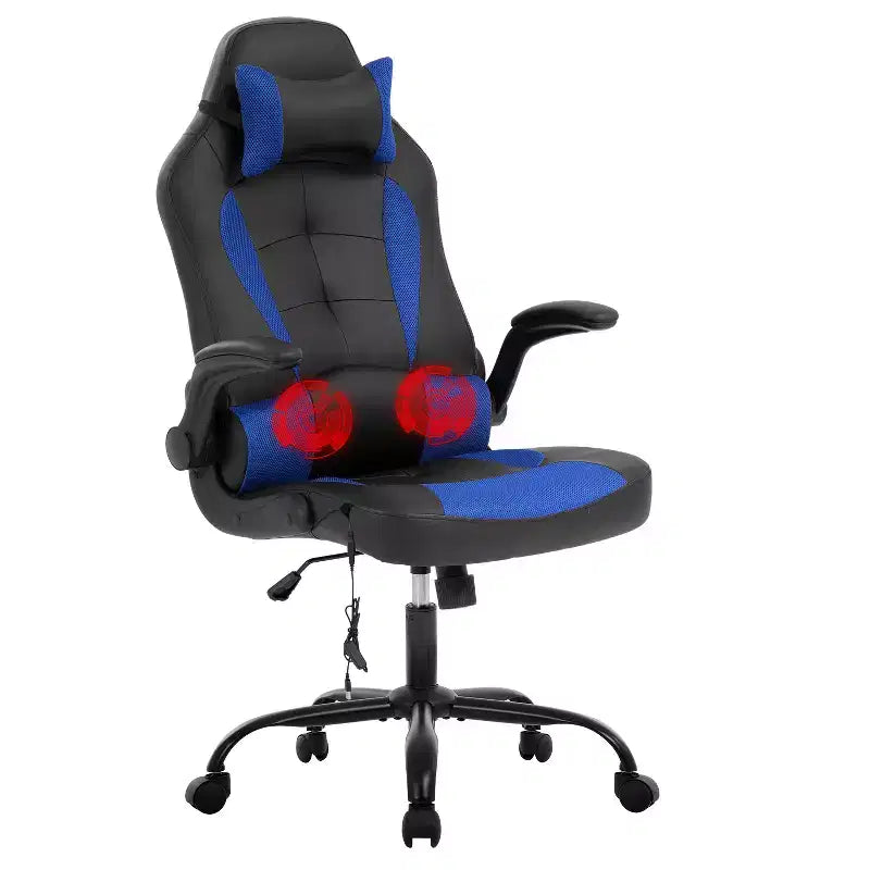 Chaise de jeu BestMassage, chaise de bureau avec support lombaire, revêtement en similicuir et base pivotante à roulettes pour le jeu sur PC et l'utilisation exécutive