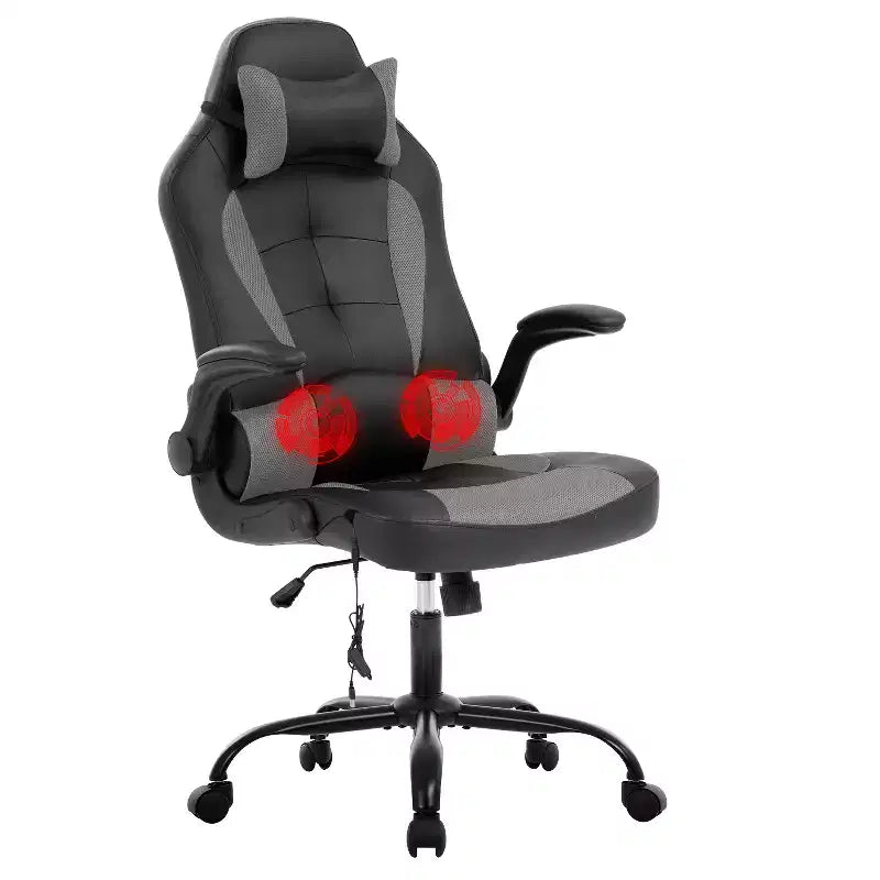 Chaise de jeu BestMassage, chaise de bureau avec support lombaire, revêtement en similicuir et base pivotante à roulettes pour le jeu sur PC et l'utilisation exécutive