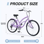 Vélo Cruiser 26 Pouces, 7 Vitesses Couleurs Multiples Vélo de Plage Homme Femme avec Freins V Avant et Arrière