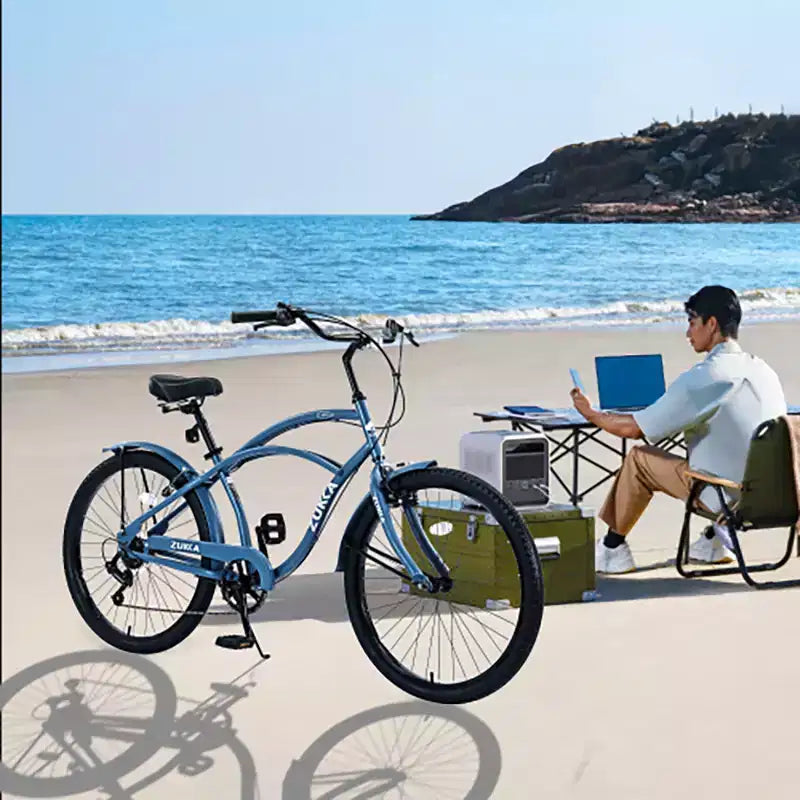 Vélo Cruiser 26 Pouces, 7 Vitesses Couleurs Multiples Vélo de Plage Homme Femme avec Freins V Avant et Arrière