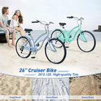 Vélo Cruiser 26 Pouces, 7 Vitesses Couleurs Multiples Vélo de Plage Homme Femme avec Freins V Avant et Arrière
