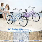 Vélo Cruiser 26 Pouces, 7 Vitesses Couleurs Multiples Vélo de Plage Homme Femme avec Freins V Avant et Arrière