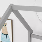 Lit en bois individuel bas avec toit style maisonnette et balustrades