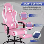 FDW Chaise de jeu Chaise de bureau de course avec repose-pieds Support lombaire Appui-tête Accoudoir Chaise de gamer PC réglable à roulettes pivotante