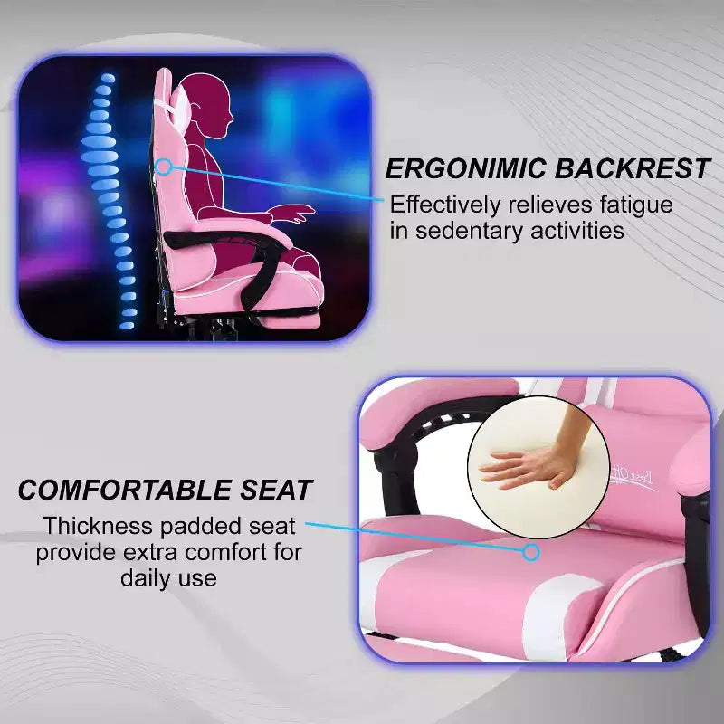 FDW Chaise de jeu Chaise de bureau de course avec repose-pieds Support lombaire Appui-tête Accoudoir Chaise de gamer PC réglable à roulettes pivotante