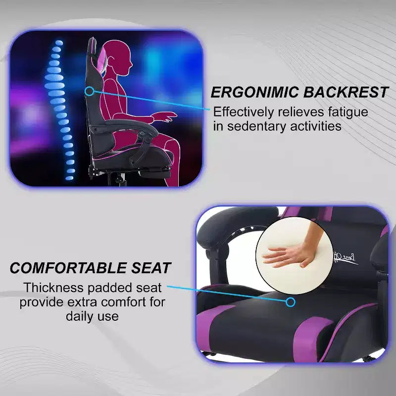 FDW Chaise de jeu Chaise de bureau de course avec repose-pieds Support lombaire Appui-tête Accoudoir Chaise de gamer PC réglable à roulettes pivotante
