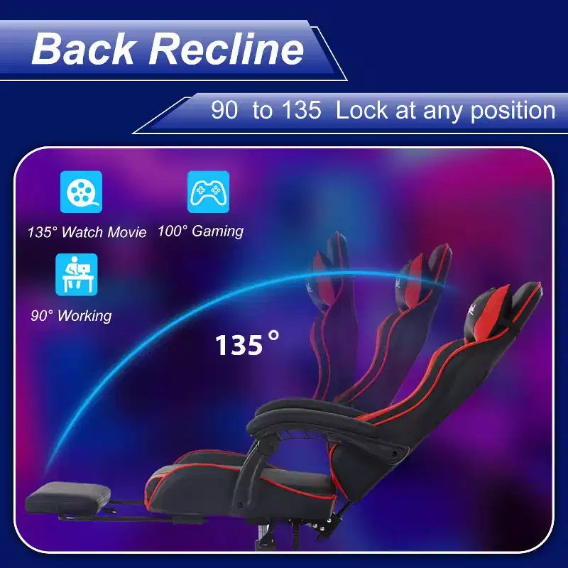 FDW Chaise de jeu Chaise de bureau de course avec repose-pieds Support lombaire Appui-tête Accoudoir Chaise de gamer PC réglable à roulettes pivotante