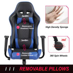 Chaise de jeu BestMassage, chaise de bureau avec support lombaire, appui-tête, accoudoirs et roulettes pivotantes pour joueurs de PC