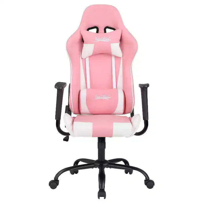Chaise de jeu BestMassage, chaise de bureau avec support lombaire, appui-tête, accoudoirs et roulettes pivotantes pour joueurs de PC