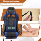BestMassage Fauteuil de bureau gamer Racing avec fonction massage, soutien lombaire, en cuir PU pour adulte
