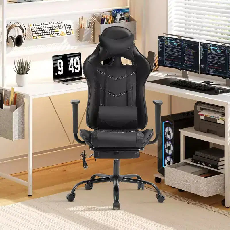 BestMassage Fauteuil de bureau gamer Racing avec fonction massage, soutien lombaire, en cuir PU pour adulte