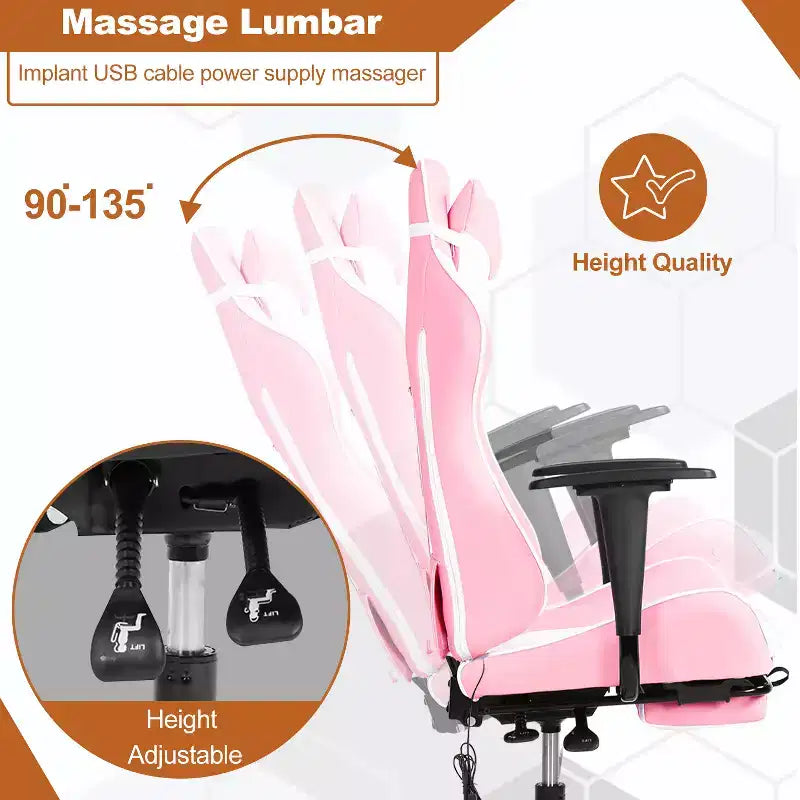 BestMassage Fauteuil de bureau gamer Racing avec fonction massage, soutien lombaire, en cuir PU pour adulte