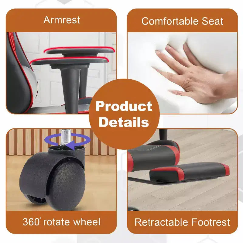 BestMassage Fauteuil de bureau gamer Racing avec fonction massage, soutien lombaire, en cuir PU pour adulte