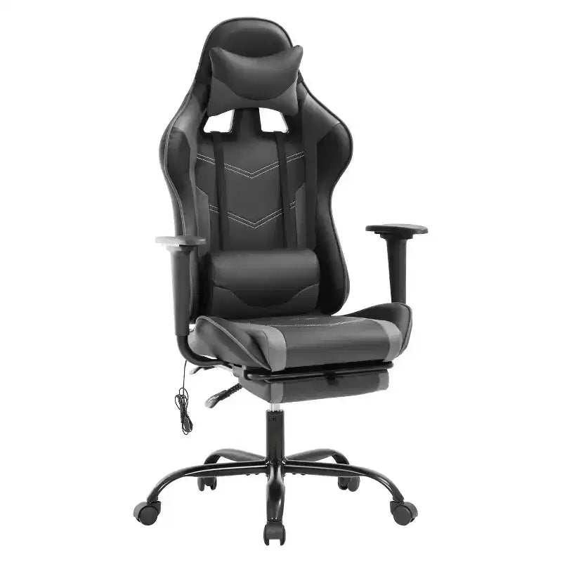 BestMassage Fauteuil de bureau gamer Racing avec fonction massage, soutien lombaire, en cuir PU pour adulte