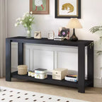 Caractéristiques distinctives d'une console minimaliste avec étagère inférieure et quatre pieds, adaptée à l'entrée, au couloir, au salon, au foyer.