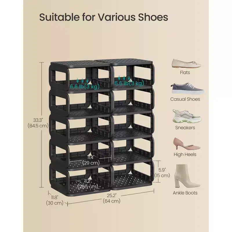 SONGMICS Meuble à Chaussures, Organisateur de Chaussures, 12 Étagères, Rangement de Chaussures, Étagère à Chaussures Étroite, Étagère Ouverte pour Entrée, Salon, Gain de Place