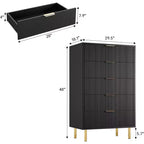 Commode de chambre moderne à 5 tiroirs avec poignée dorée et grand tiroir, double commode en bois et organisateur de rangement