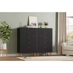 Commode de chambre moderne à 5 tiroirs avec poignée dorée et grand tiroir, double commode en bois et organisateur de rangement