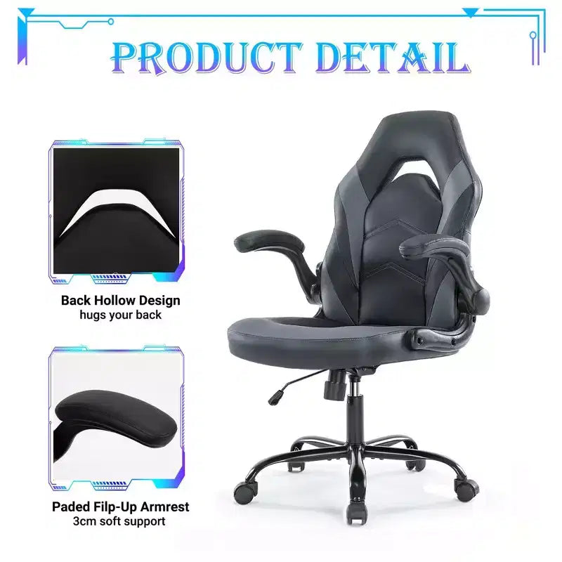 Chaise de jeu ultime JIONJOY : ergonomique, en cuir PU, chaise de bureau de direction avec accoudoirs relevables