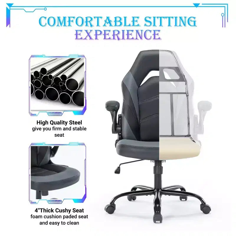 Chaise de jeu ultime JIONJOY : ergonomique, en cuir PU, chaise de bureau de direction avec accoudoirs relevables