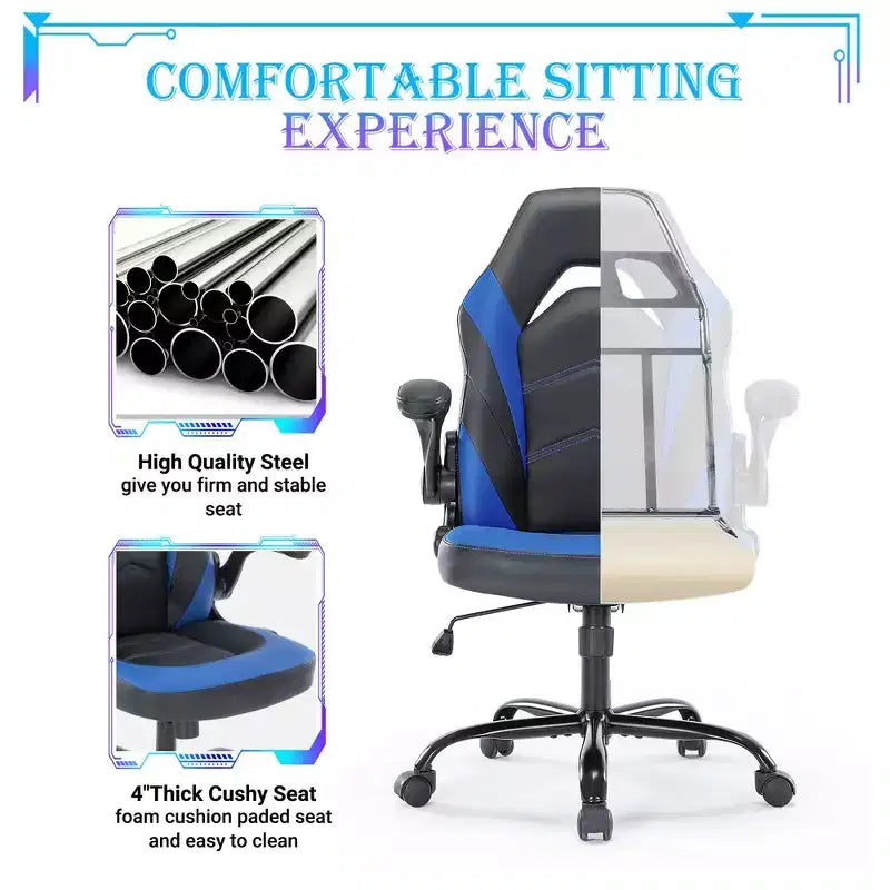 Chaise de jeu ultime JIONJOY : ergonomique, en cuir PU, chaise de bureau de direction avec accoudoirs relevables