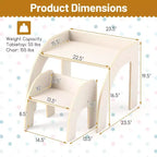 Ensemble Table et 2 Chaises Enfants, Meuble En Bois Massif, Bureau pour Enfant, Hauteur Appropriée, Naturel/Blanc