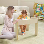 Ensemble Table et 2 Chaises Enfants, Meuble En Bois Massif, Bureau pour Enfant, Hauteur Appropriée, Naturel/Blanc