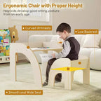 Ensemble Table et 2 Chaises Enfants, Meuble En Bois Massif, Bureau pour Enfant, Hauteur Appropriée, Naturel/Blanc