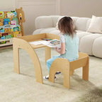Ensemble Table et 2 Chaises Enfants, Meuble En Bois Massif, Bureau pour Enfant, Hauteur Appropriée, Naturel/Blanc