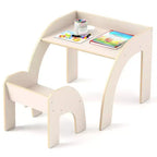 Ensemble Table et 2 Chaises Enfants, Meuble En Bois Massif, Bureau pour Enfant, Hauteur Appropriée, Naturel/Blanc