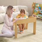 Ensemble Table et 2 Chaises Enfants, Meuble En Bois Massif, Bureau pour Enfant, Hauteur Appropriée, Naturel/Blanc