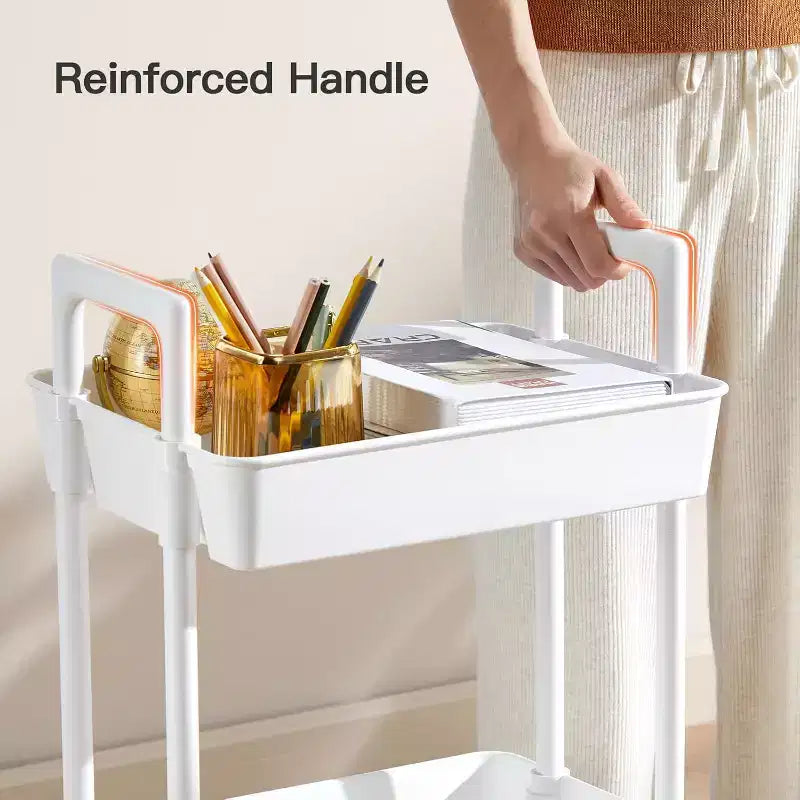 Pipishell Chariot de rangement à roulettes 3 niveaux – Chariot de rangement léger en plastique avec roues verrouillables et poignée pour chambre de bébé, cuisine, salle de bain, salle d'artisanat