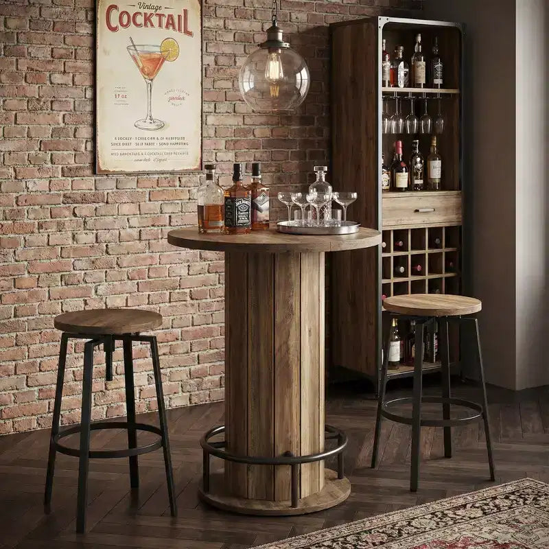 Table de bistrot ronde MAYEERTY 31 avec repose-pieds, table de salle à manger/café/cocktail hauteur comptoir (Table uniquement)