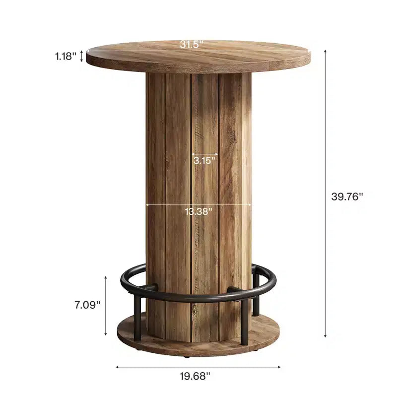 Table de bistrot ronde MAYEERTY 31 avec repose-pieds, table de salle à manger/café/cocktail hauteur comptoir (Table uniquement)