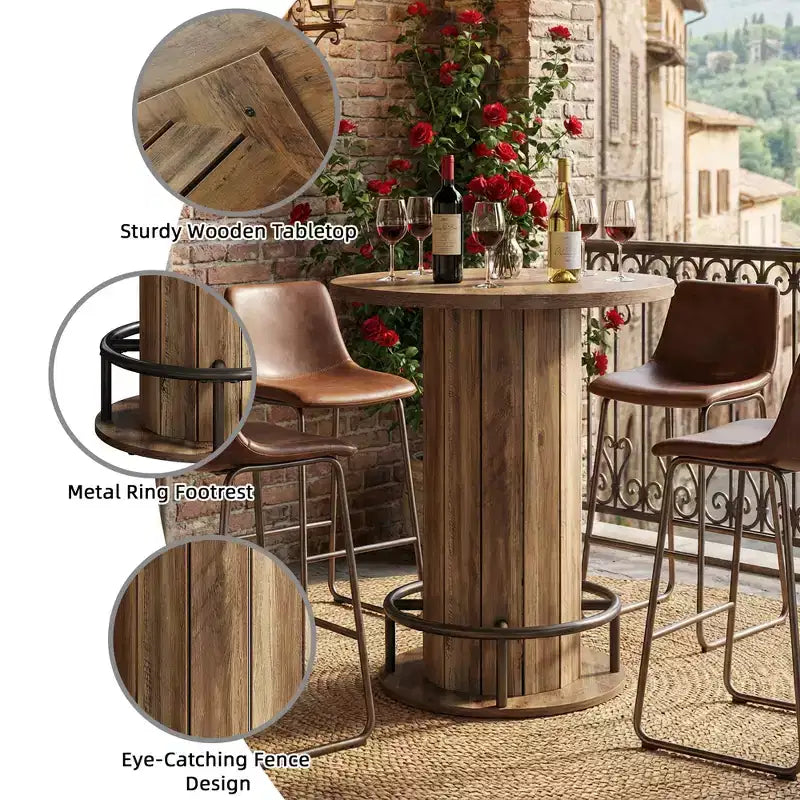 Table de bistrot ronde MAYEERTY 31 avec repose-pieds, table de salle à manger/café/cocktail hauteur comptoir (Table uniquement)