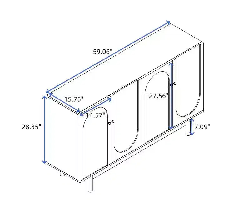Buffet de rangement à 4 portes 59W avec portes intaglio et étagères réglables, blanc/vert menthe - ModernLuxe