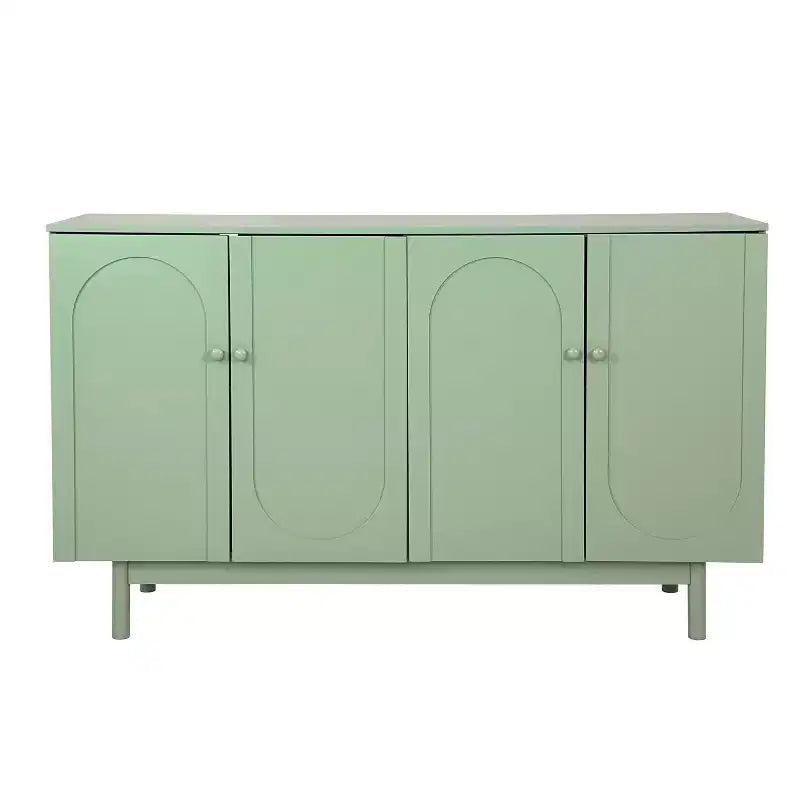 Buffet de rangement à 4 portes 59W avec portes intaglio et étagères réglables, blanc/vert menthe - ModernLuxe